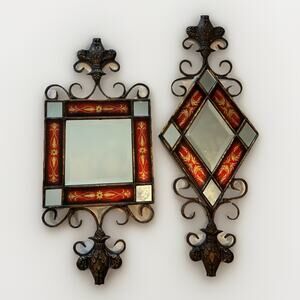 Vintage Ornate Spanish Style Wall Mirrors Beveled Glass